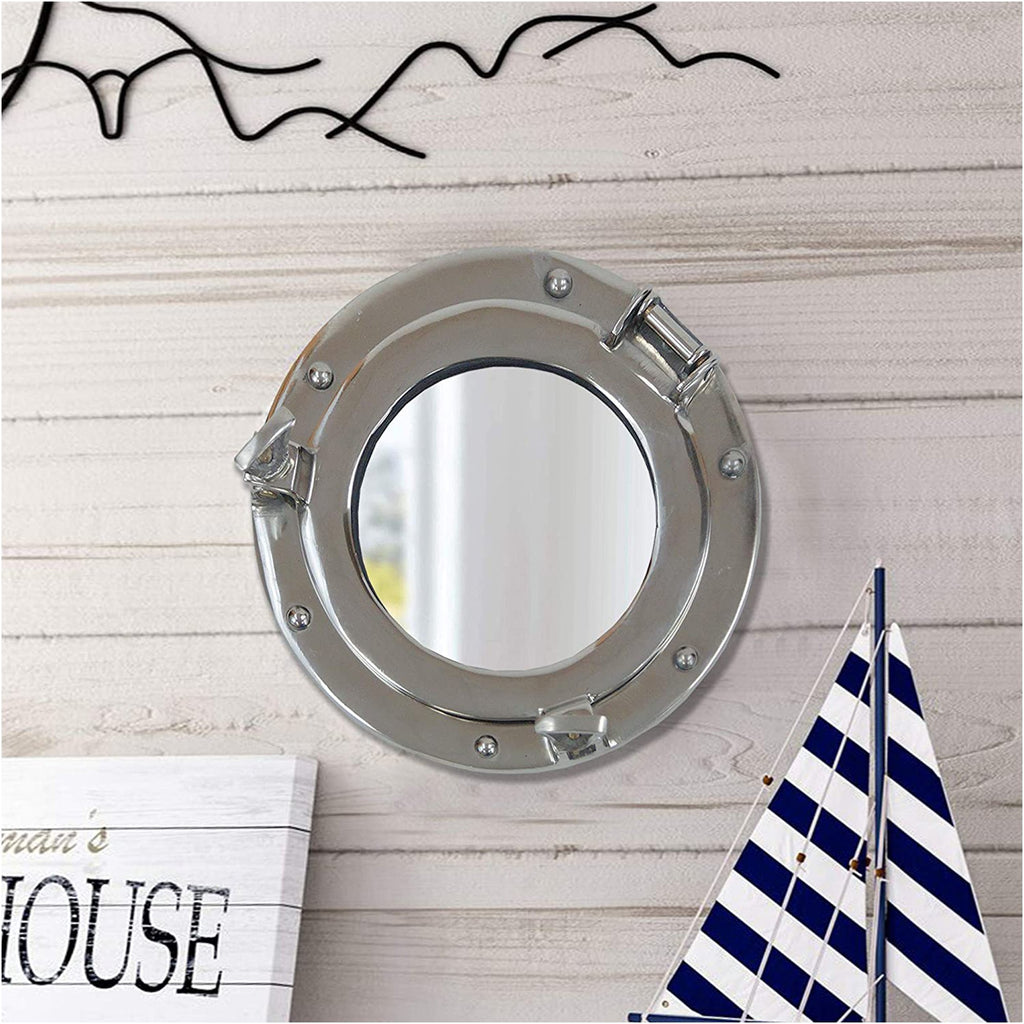 AL 48591M - Chrome Finish Aluminum Porthole with Mirror, 9"
