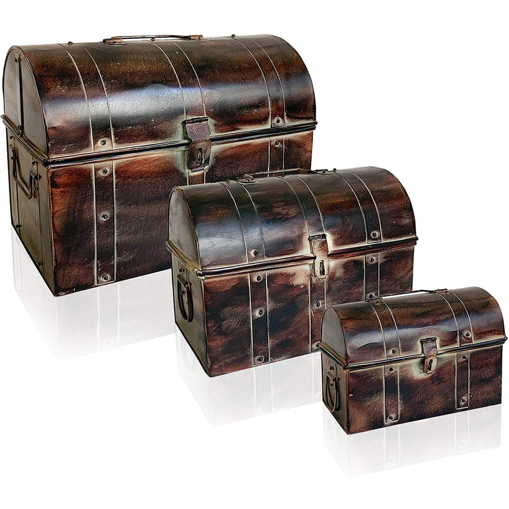 IR 23231A - Antique Metal Chest Set/3 12x8, 11x7, 8x5