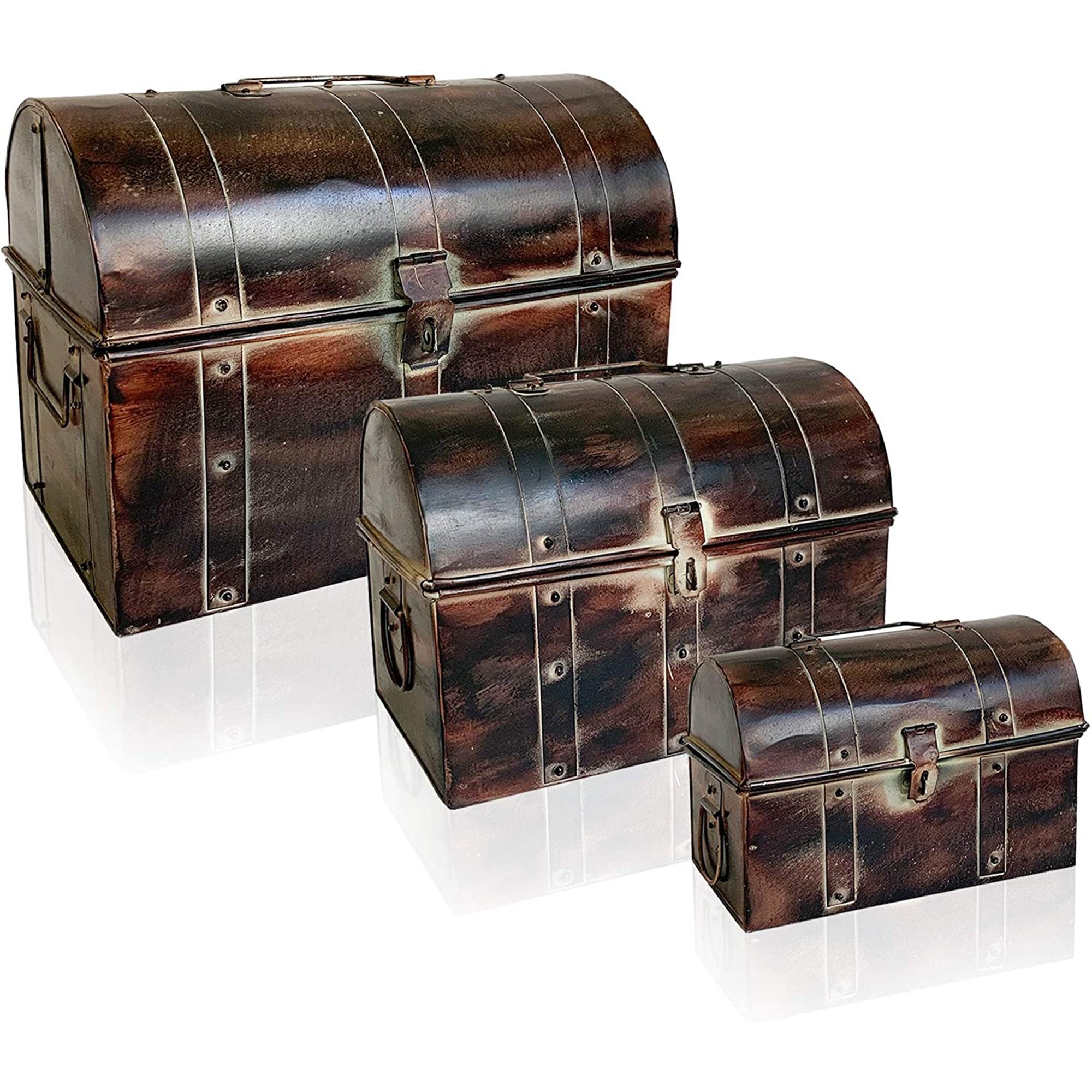 IR 23231A - Antique Metal Chest Set/3 12x8, 11x7, 8x5