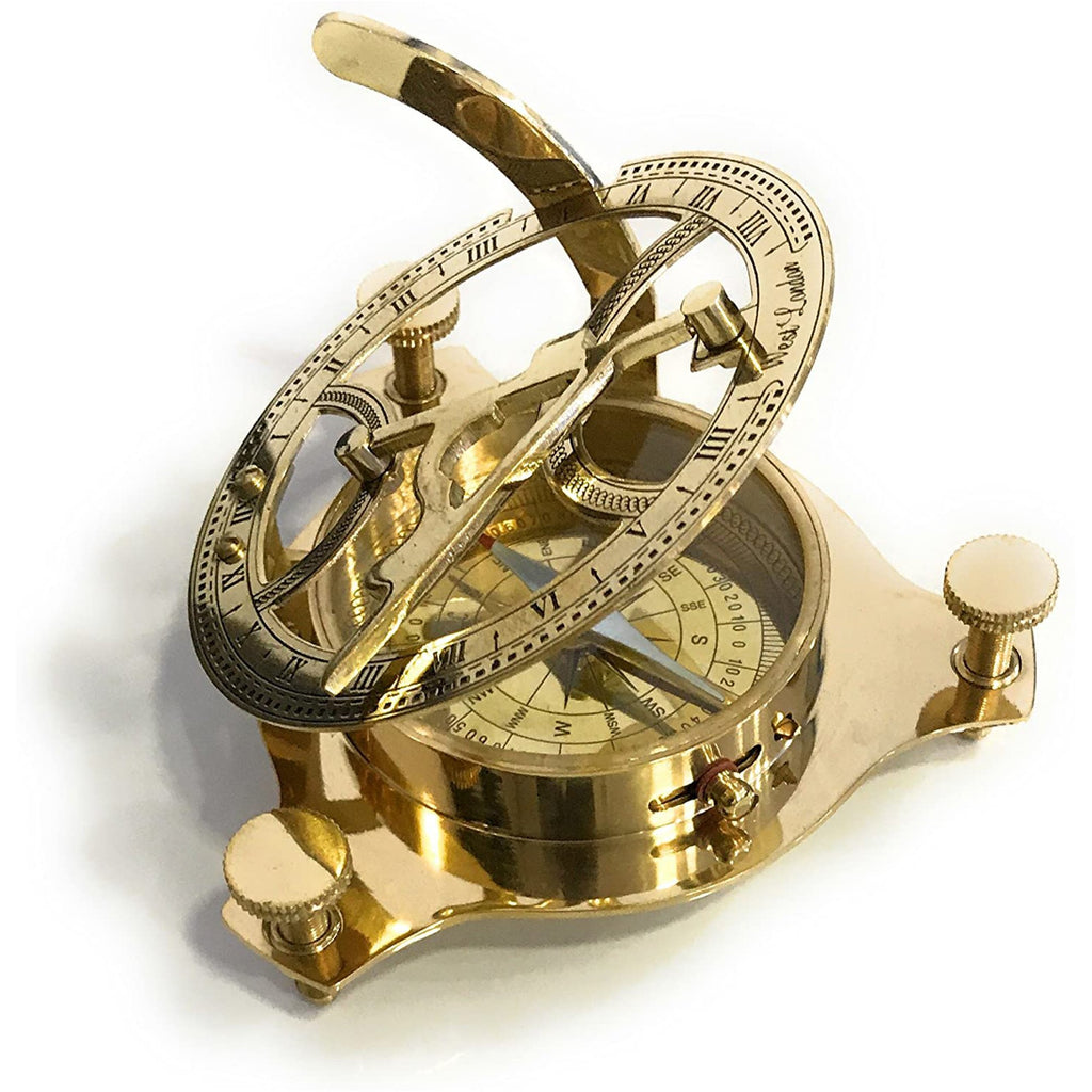 BR 484412 - Brass Sundial Compass 4" with Wooden Case