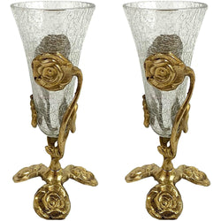 BR 2401 - Brass Rose Stand Crackle Glass Container