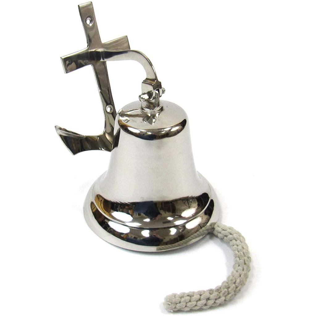 SP 1880 - Chrome Finish Brass Wall Anchor Ship Bell with Rope, 6.5"