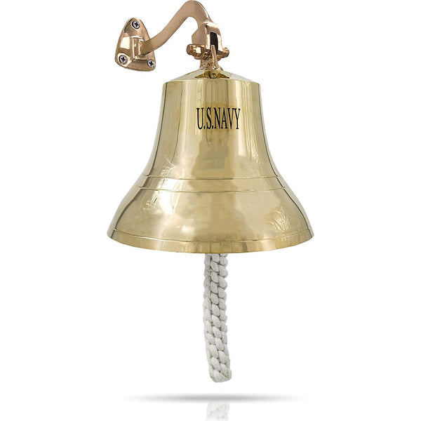 Gold Finish Brass US NAVY Ship Bell with Rope, 6.5"