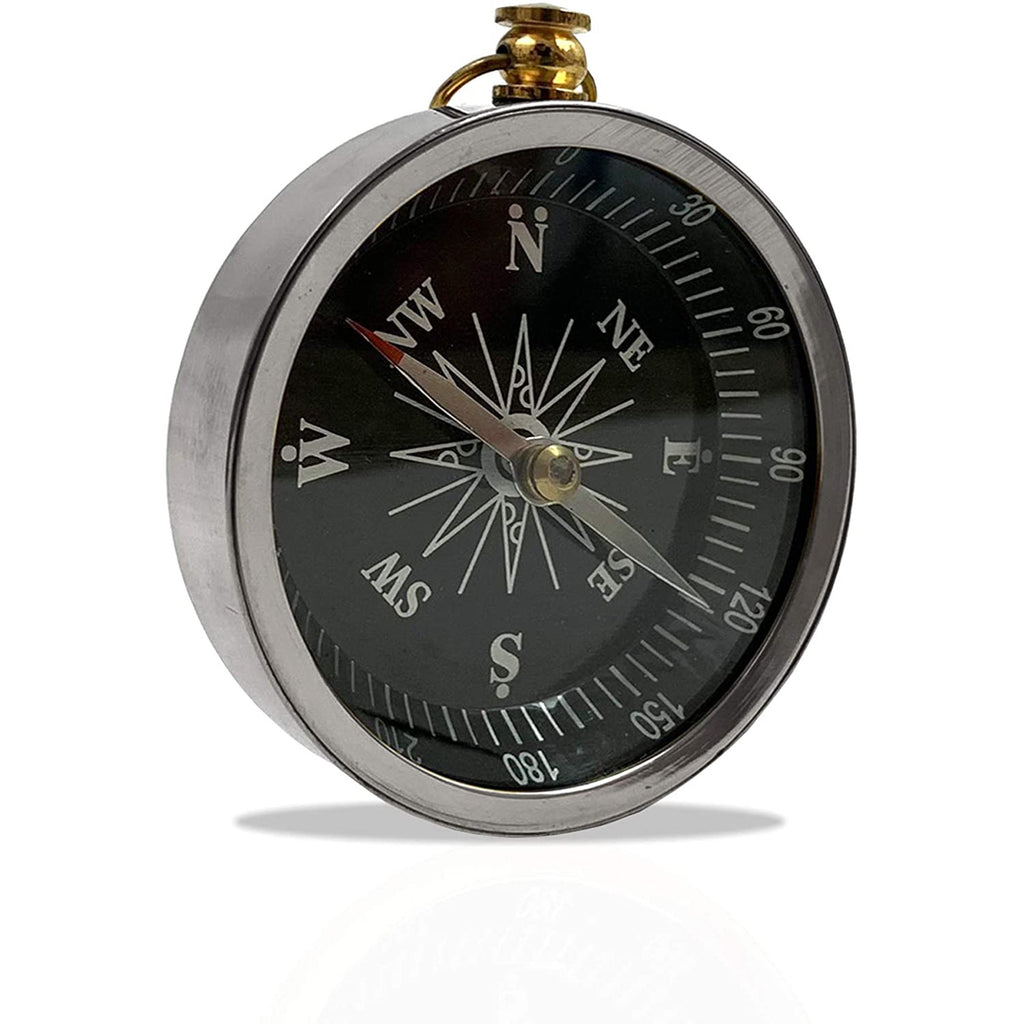 AL 48852A - Aluminum Flat Desktop Compass, Black Dial, Silver Finish