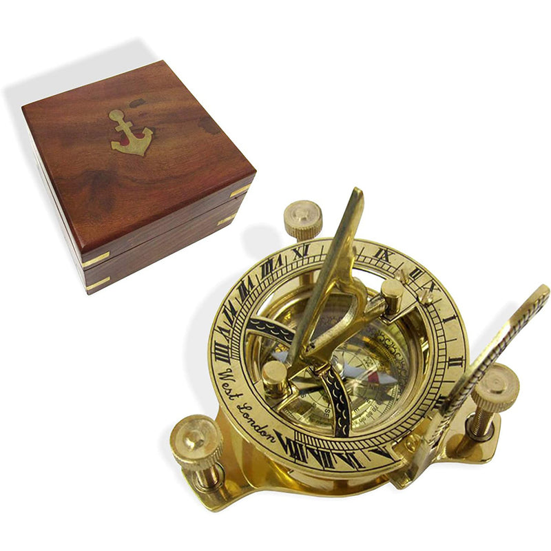 BR 48445A - Brass Sun Dial Compass w/ Box