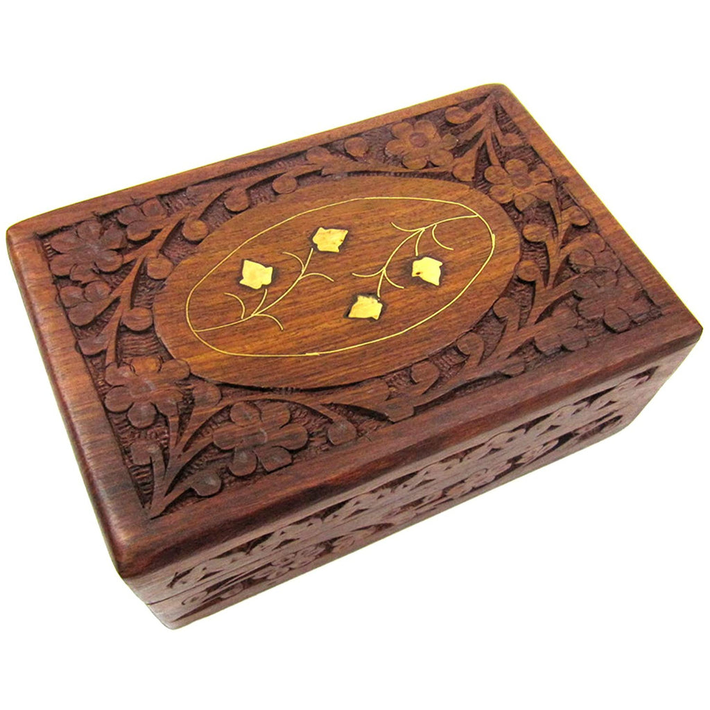 SH 103 - Carved Sheesham Wood Box Inlay Design