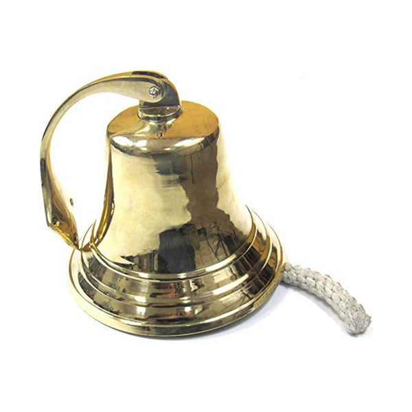 Gold Finish Brass Ship Bell with Rope, 8"