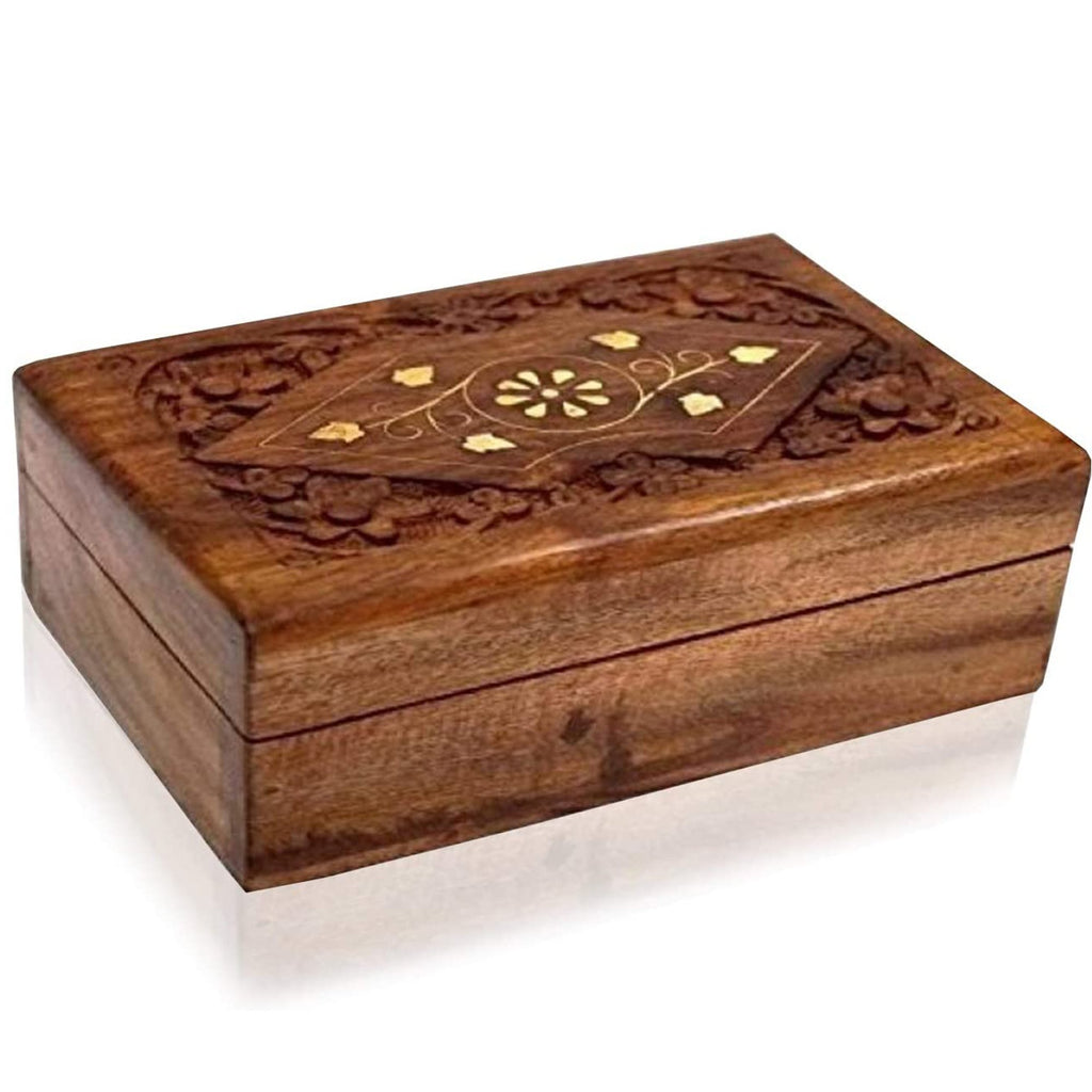 SH 1035 - Carved Teak Wood Box Inlay Design
