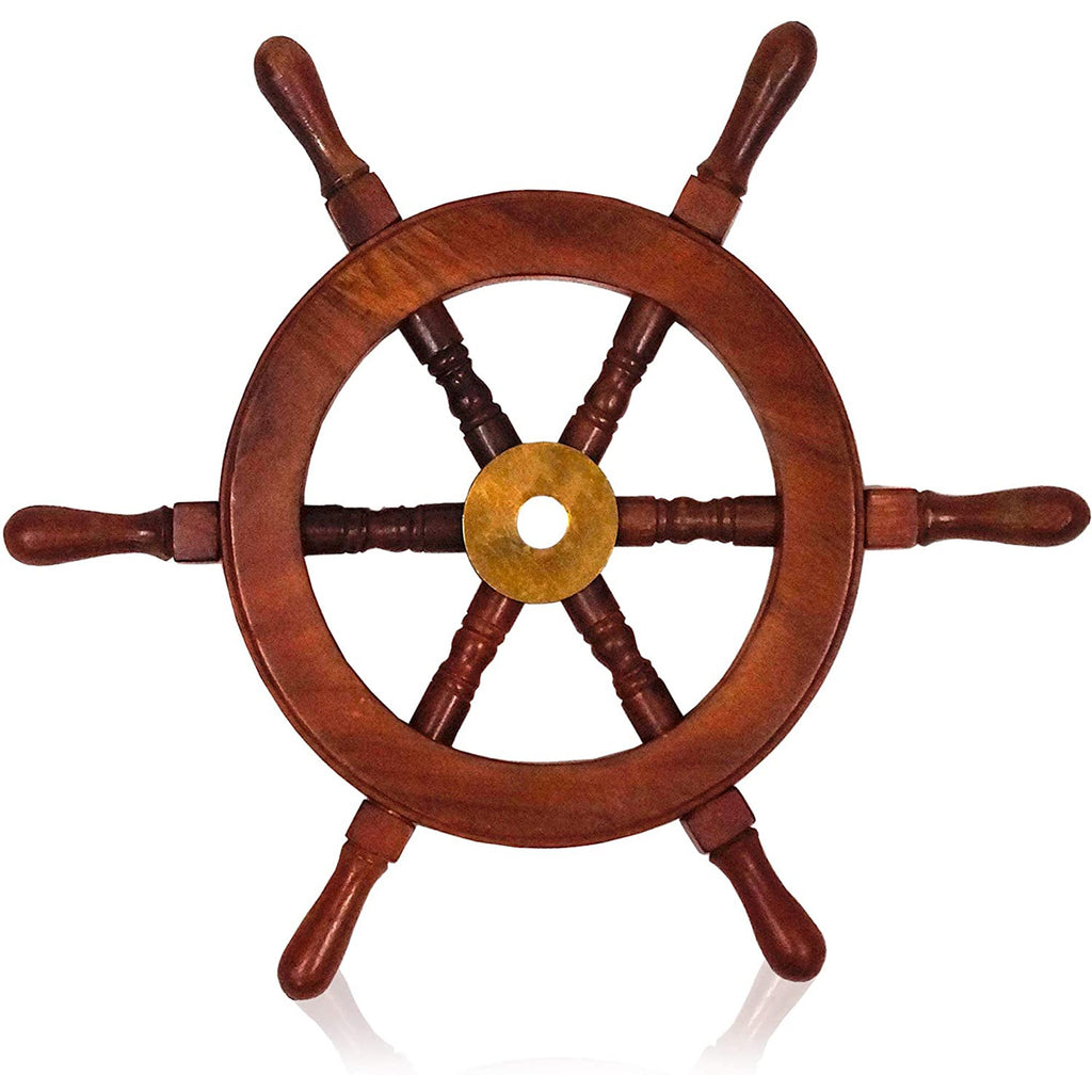 SH 8760A - Sheesham Mini Wood Ship Wheel, 12"