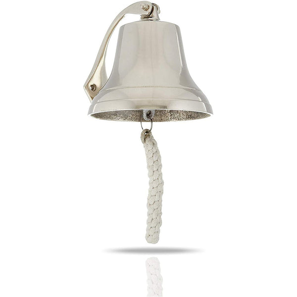 Chrome Finish Aluminum Ship Bell with Rope, 5"