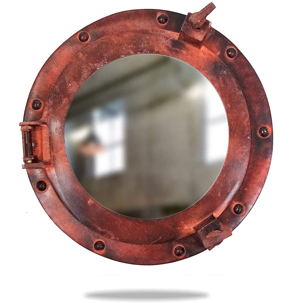 AL 4870K - Red Brown Aluminum Porthole with Mirror, 12"