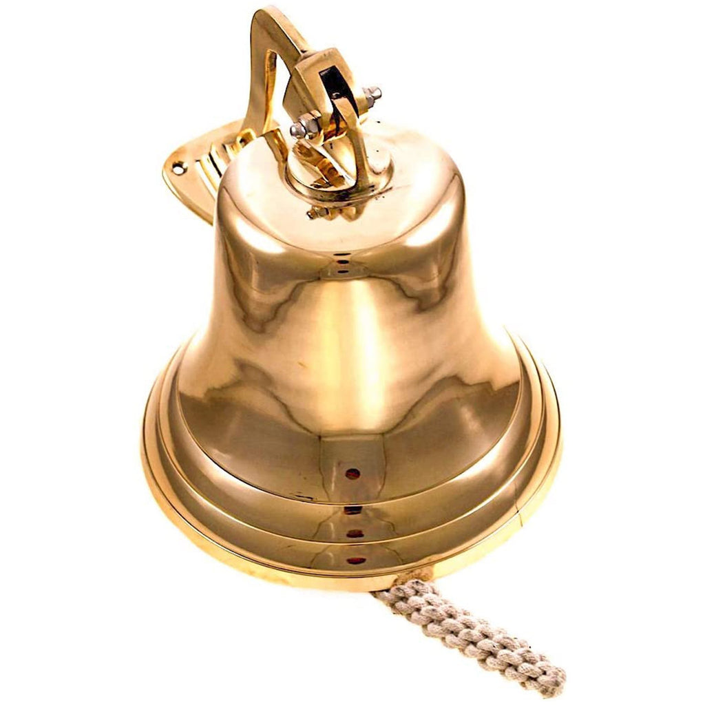 BR 18453 - Gold Finish Brass Ribbed Ship Bell with Rope, 8"