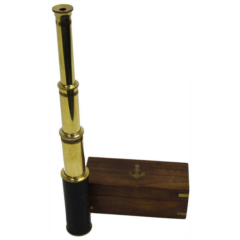 BR 4852B - Brass Pullout Telescope, Wood Box