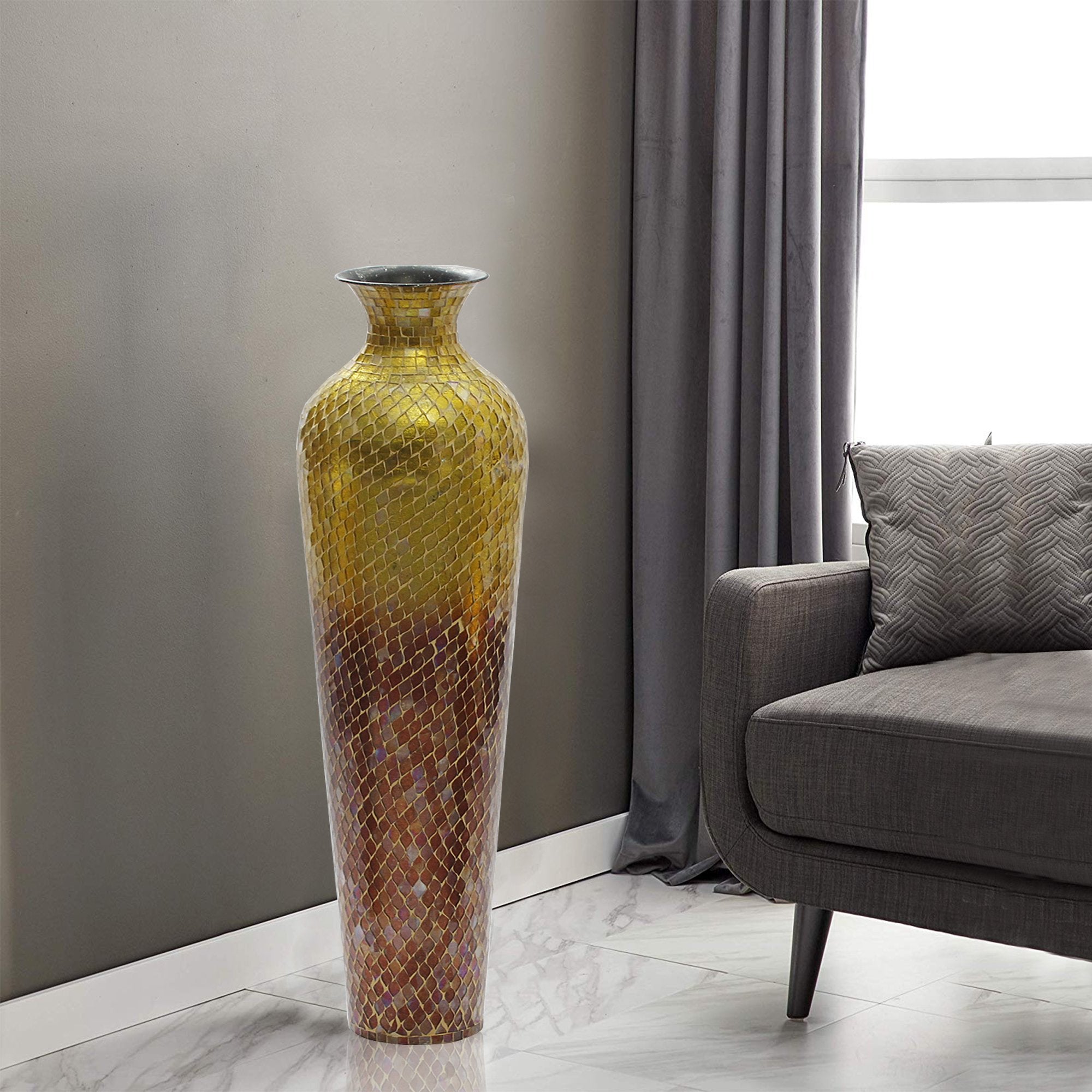 VA 39198 - SET of 3 - MF. - Iron Terracotta Floor Vase Set of 3 Red Ombre with Decorative Glass Mosaic Overlay