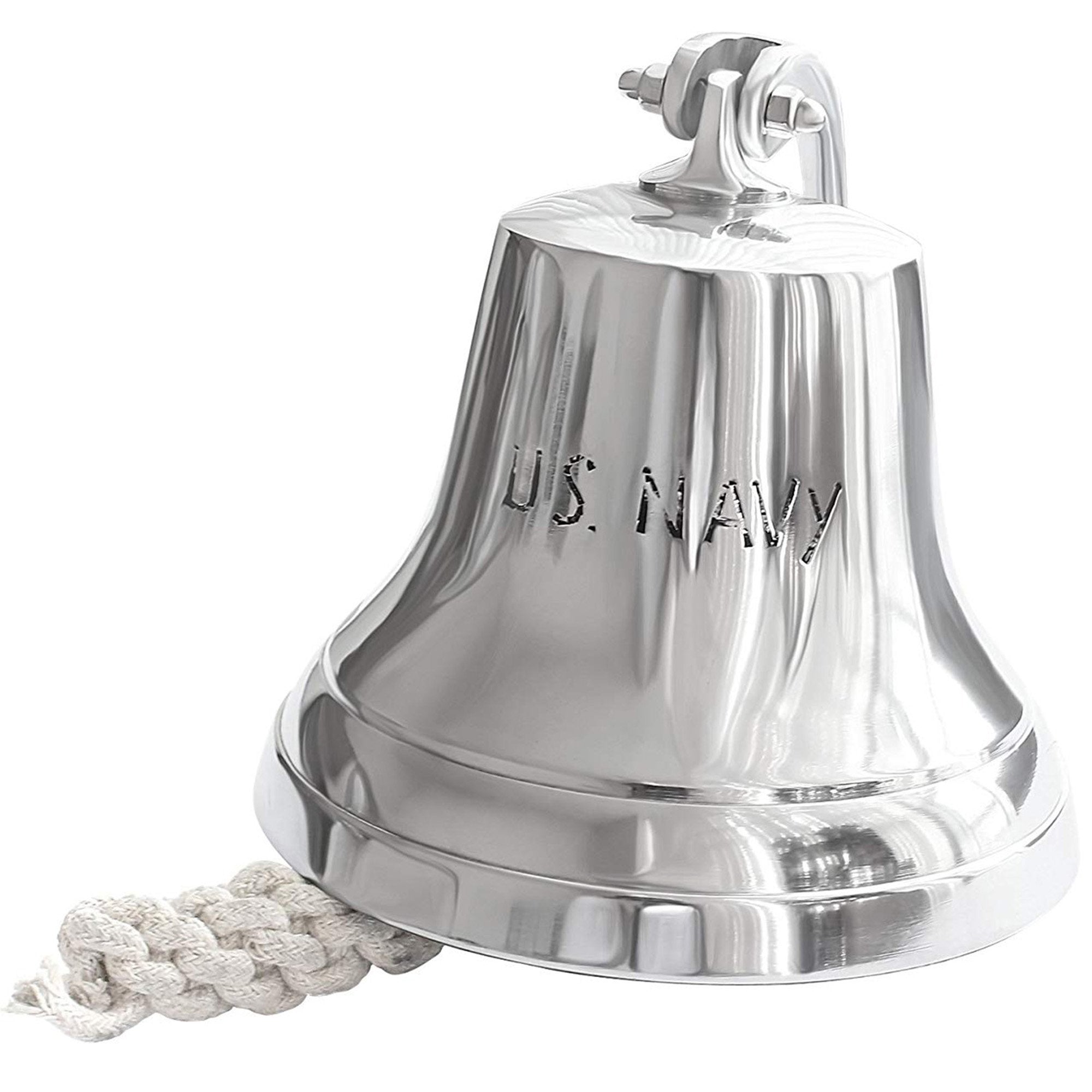 AL 18441 - Chrome Finish Aluminum US NAVY Ship Bell with Rope, 6.5"