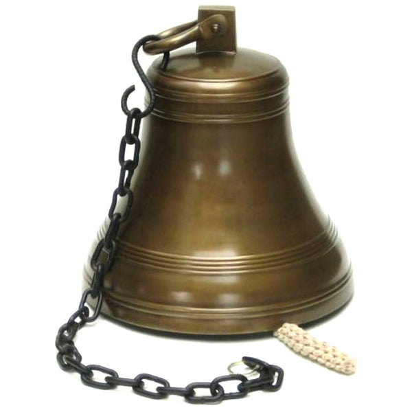 Antique Copper Aluminum Ship Bell with Rope, 19.5"