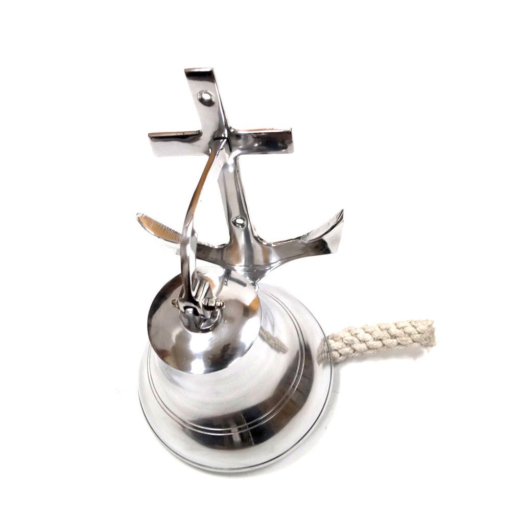AL 1880 - Chrome Finish Aluminum Wall Anchor Ship Bell with Rope, 6.5"