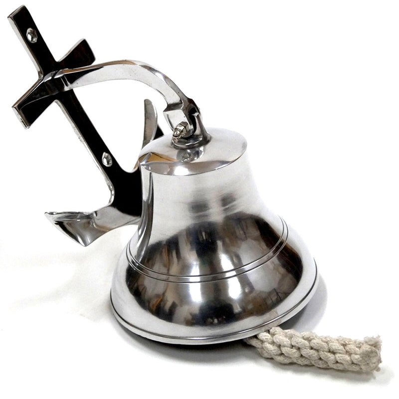 AL 1880 - Chrome Finish Aluminum Wall Anchor Ship Bell with Rope, 6.5"