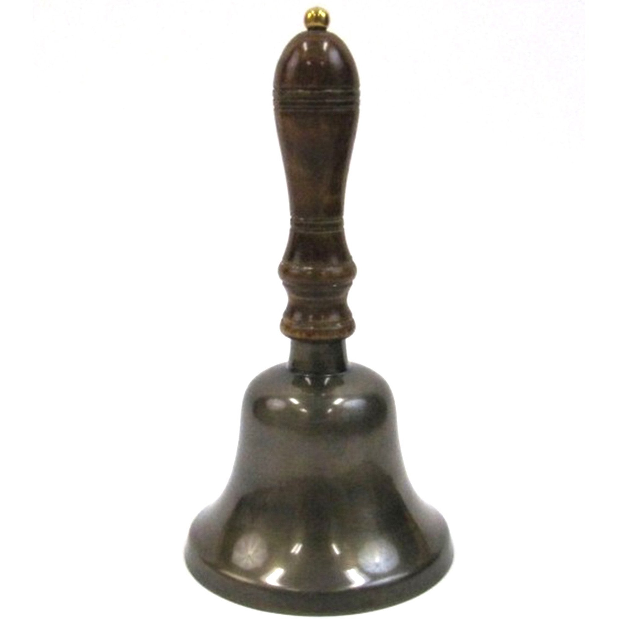 AL 18995B - Aluminum Captains Bell 11" Antique Finish Plain, Wooden Handle
