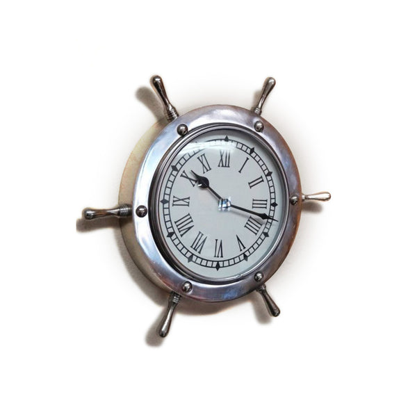 AL 48270 - Aluminum Ship Wheel Clock, 12"