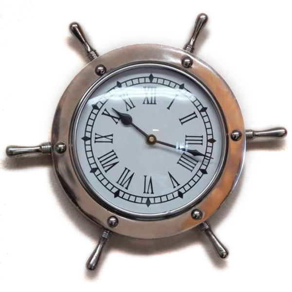 AL 48270 - Aluminum Ship Wheel Clock, 12"