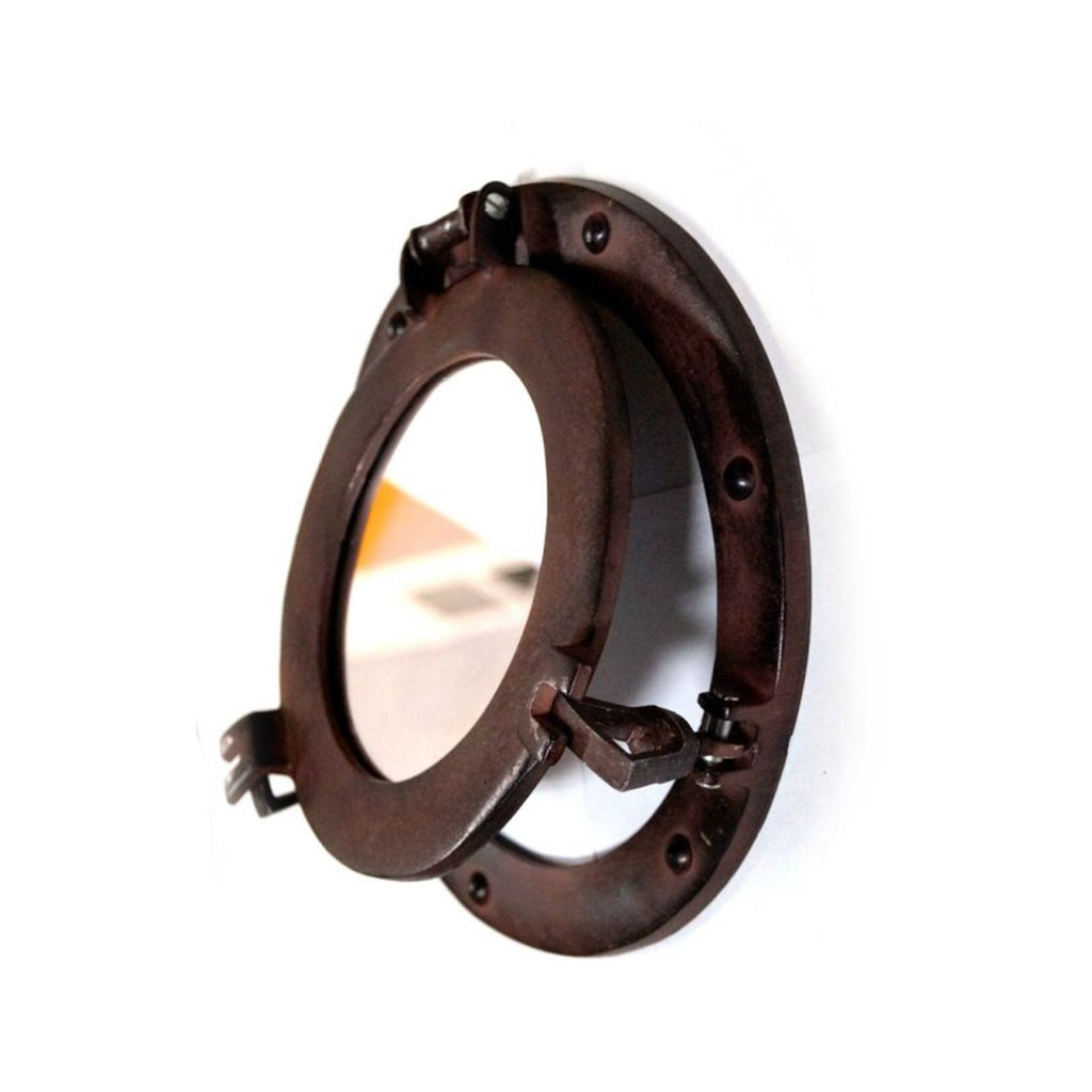 AL 4859C - Rust Aluminum Porthole with Mirror, 9"