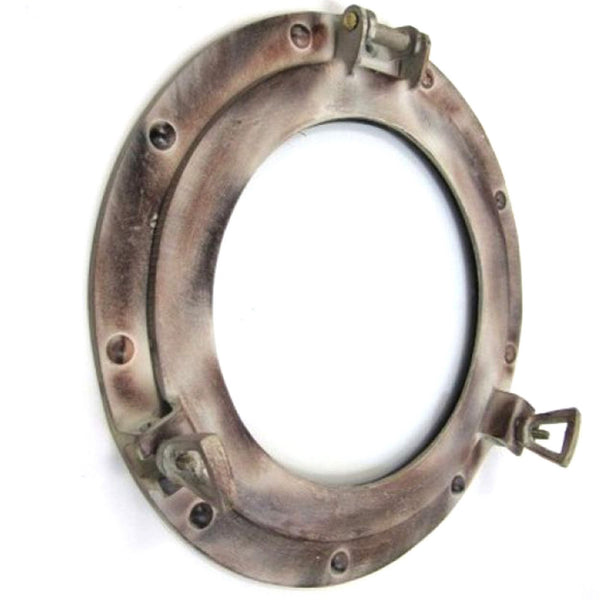 AL 4860F - Porthole Glass Antique Aluminum, 11" Light- Dark Brown