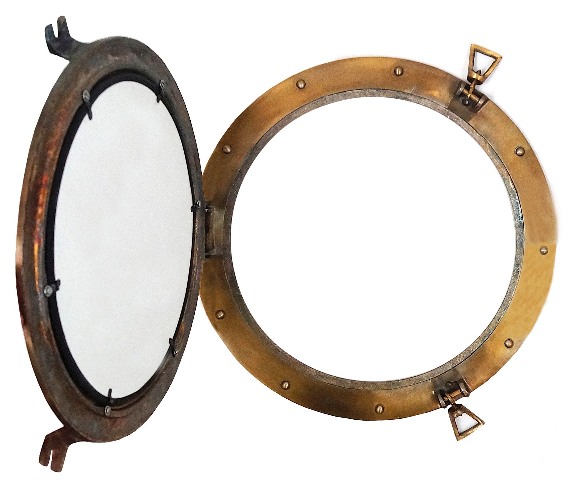 AL 48610D - Aluminum Porthole Mirror Brass Antique, 17"