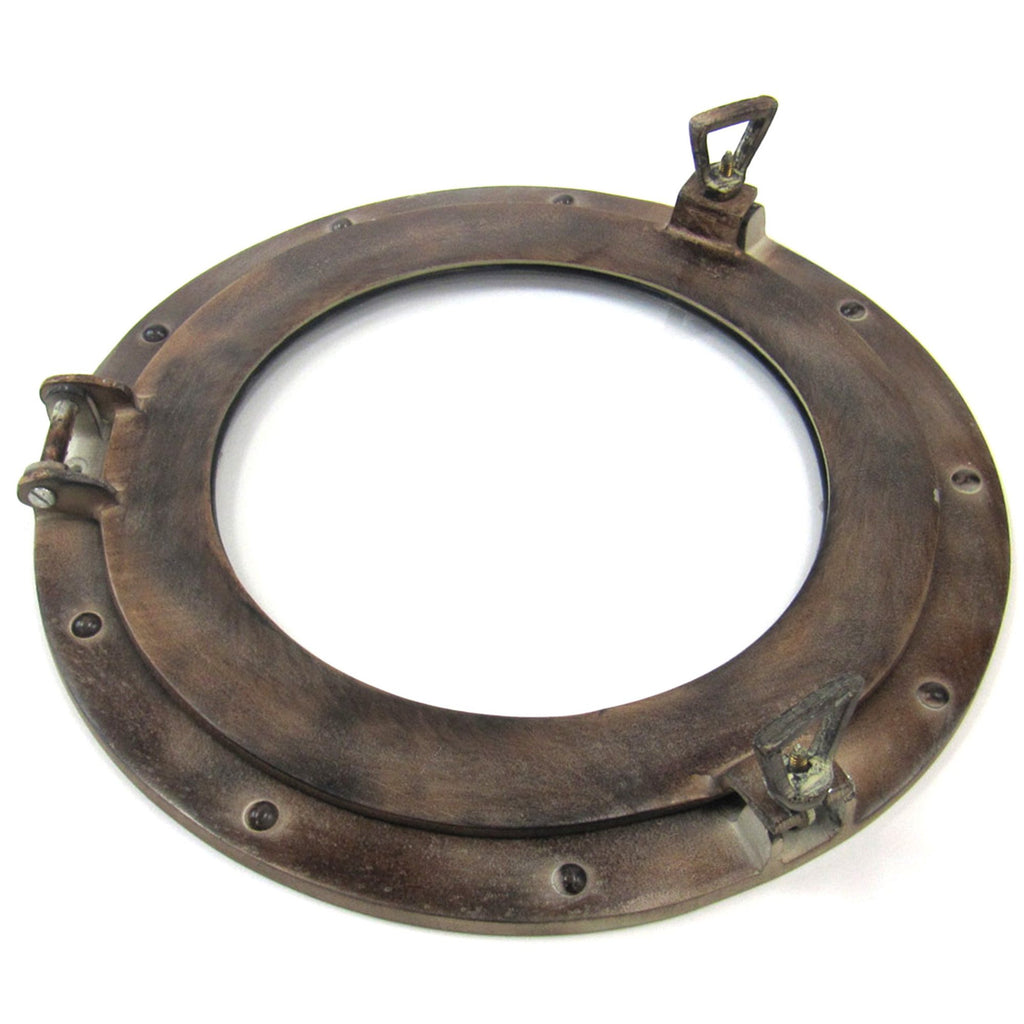 AL 48611F - Antique White Aluminum Porthole with Glass, 15"