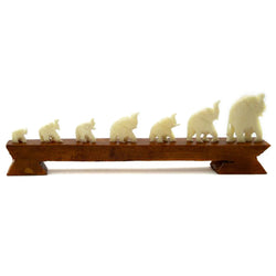 BN 107 - Carved Bone Elephants on Stained Wood Bridge