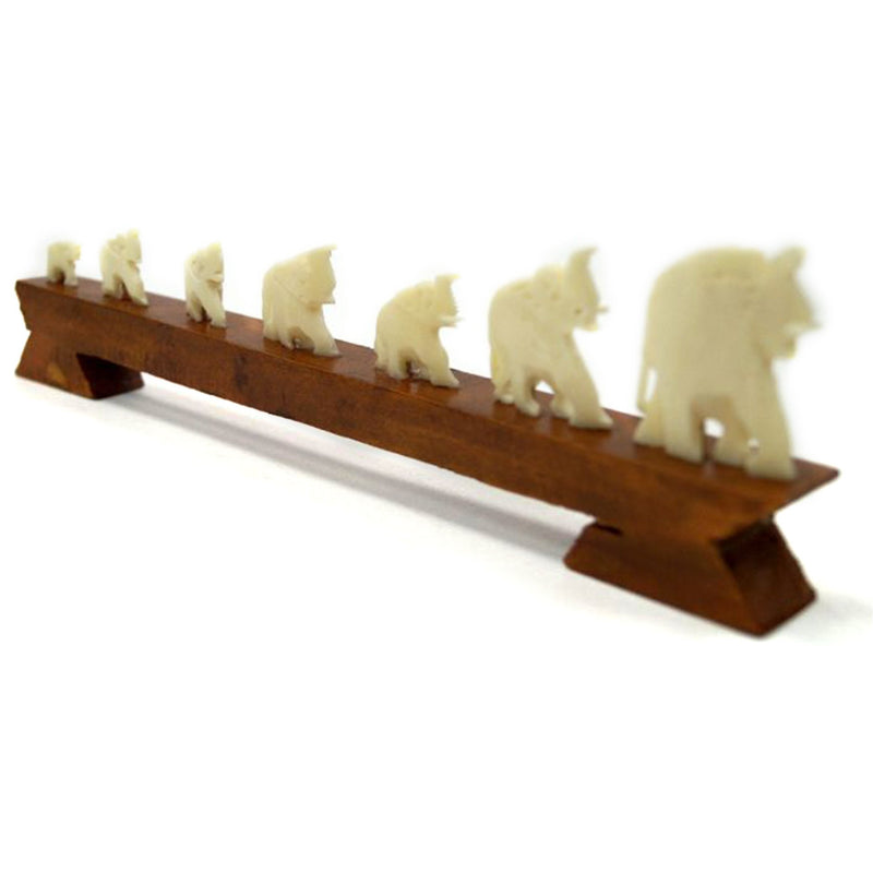 BN 107 - Carved Bone Elephants on Stained Wood Bridge