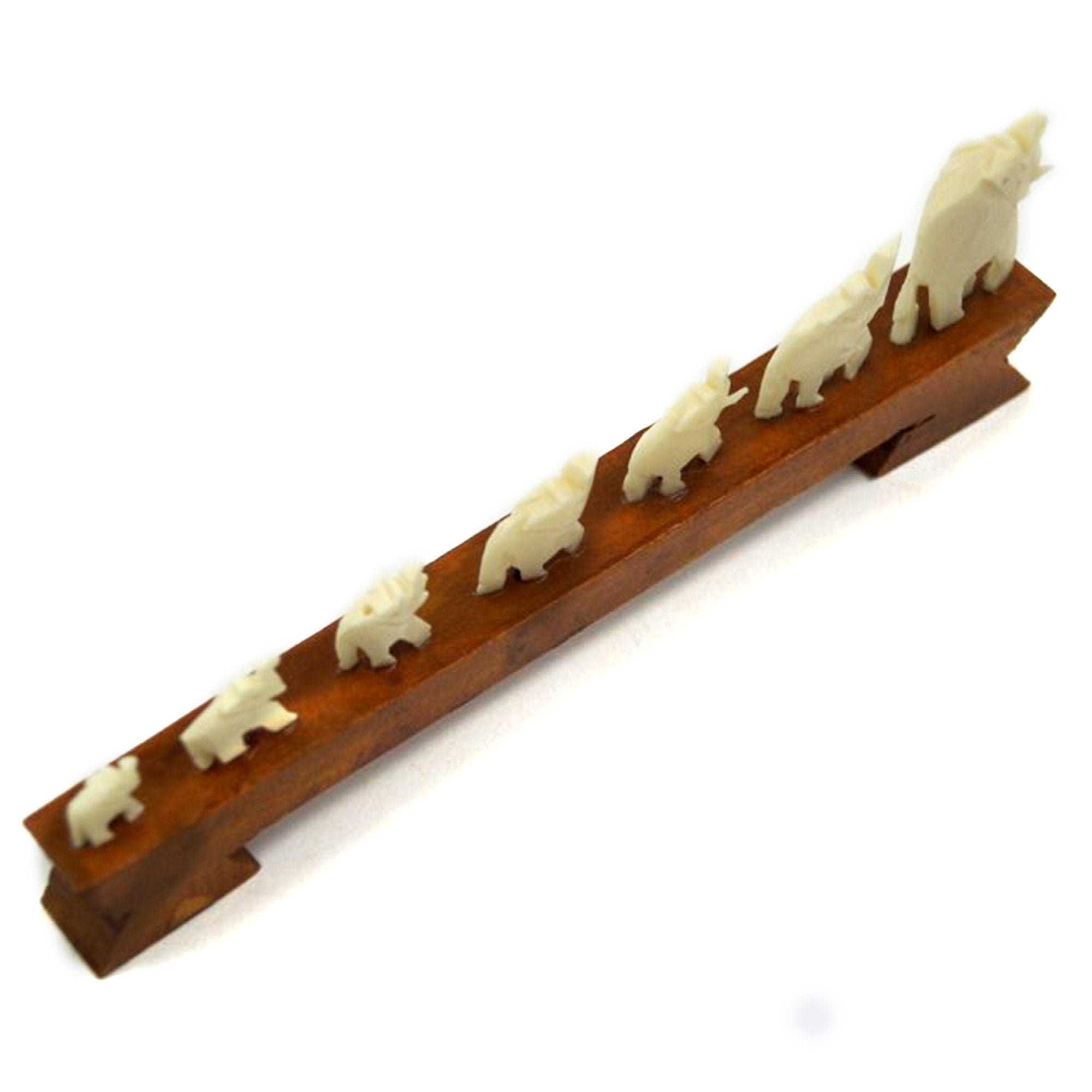 BN 107 - Carved Bone Elephants on Stained Wood Bridge