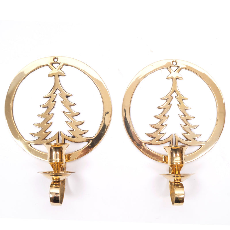 BR 22371 - Brass Wall Candle Holder, Christmas Tree w/ Ring