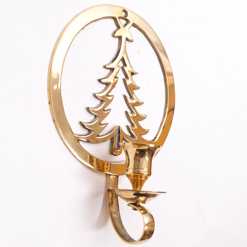 BR 22371 - Brass Wall Candle Holder, Christmas Tree w/ Ring