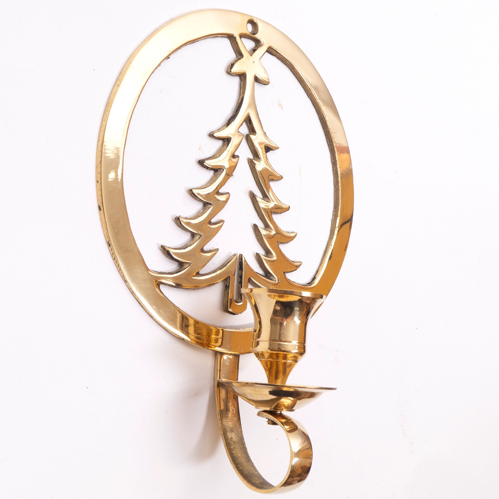 BR 22371 - Brass Wall Candle Holder, Christmas Tree w/ Ring