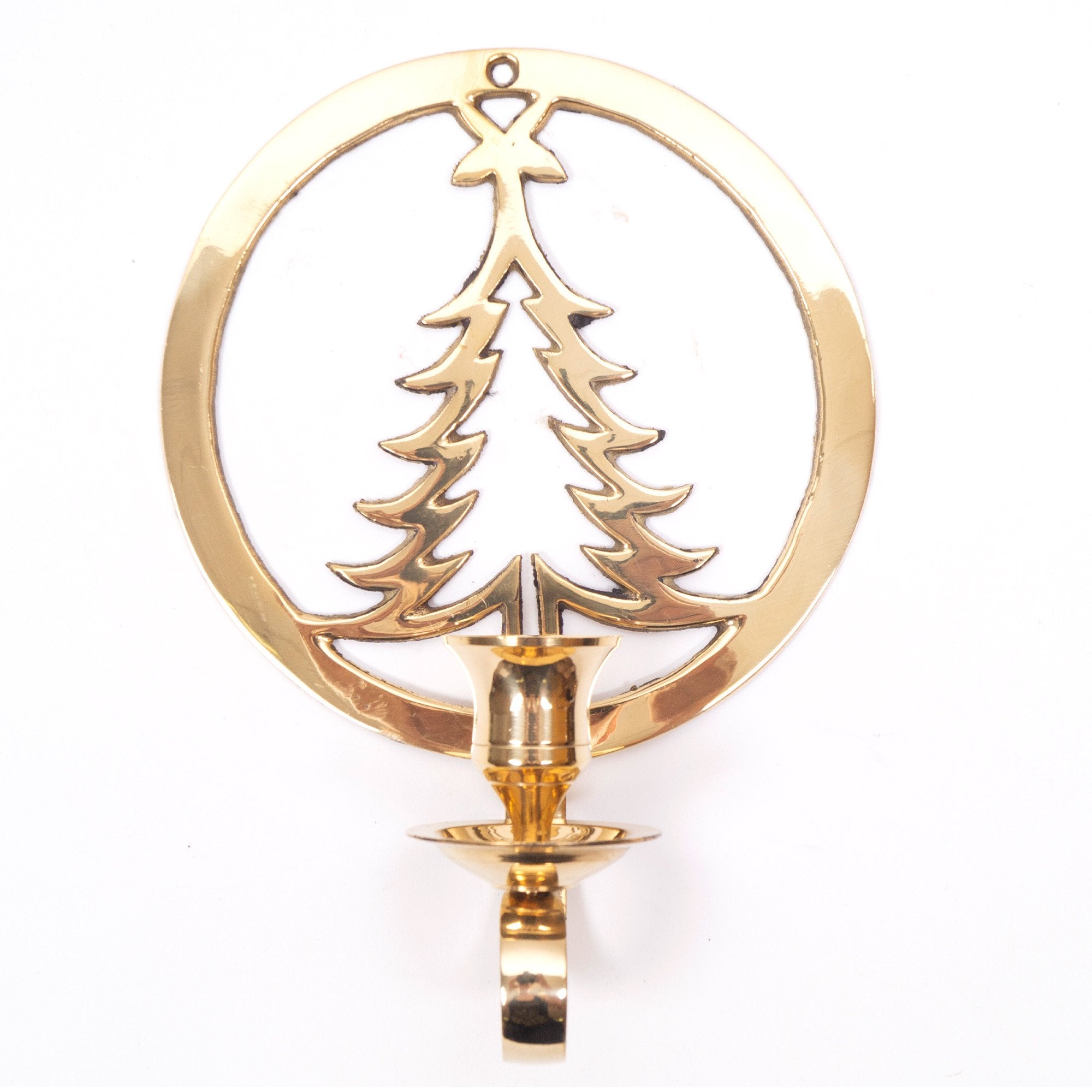 BR 22371 - Brass Wall Candle Holder, Christmas Tree w/ Ring