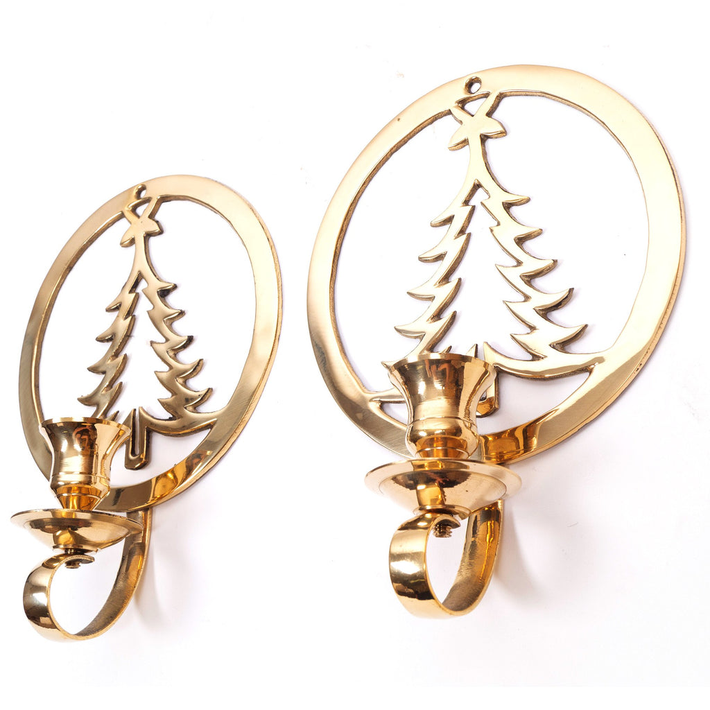 BR 22371 - Brass Wall Candle Holder, Christmas Tree w/ Ring