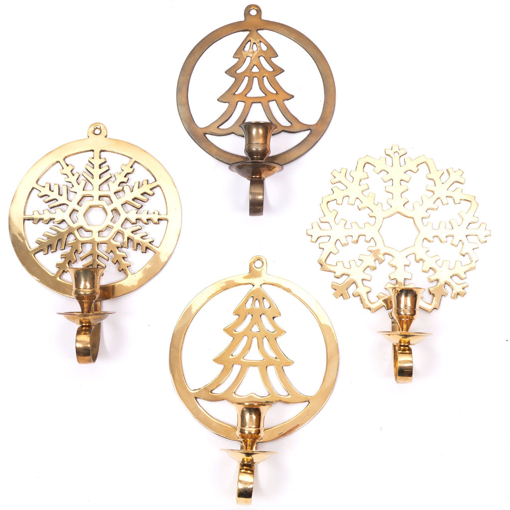 BR 3127 - Brass Christmas Wall Candle Holder Set