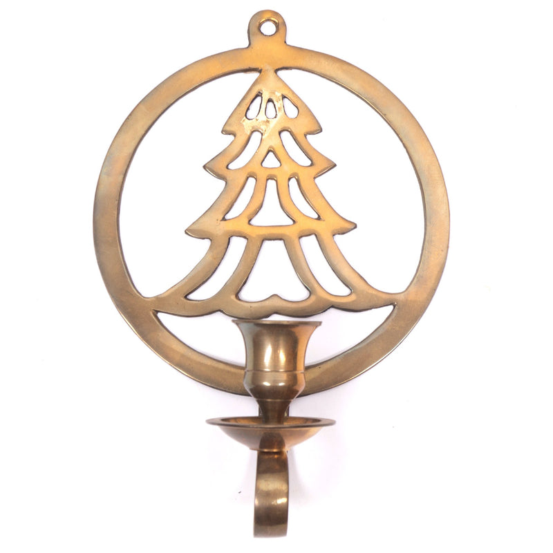 Brass Christmas Wall Candle Holder Set