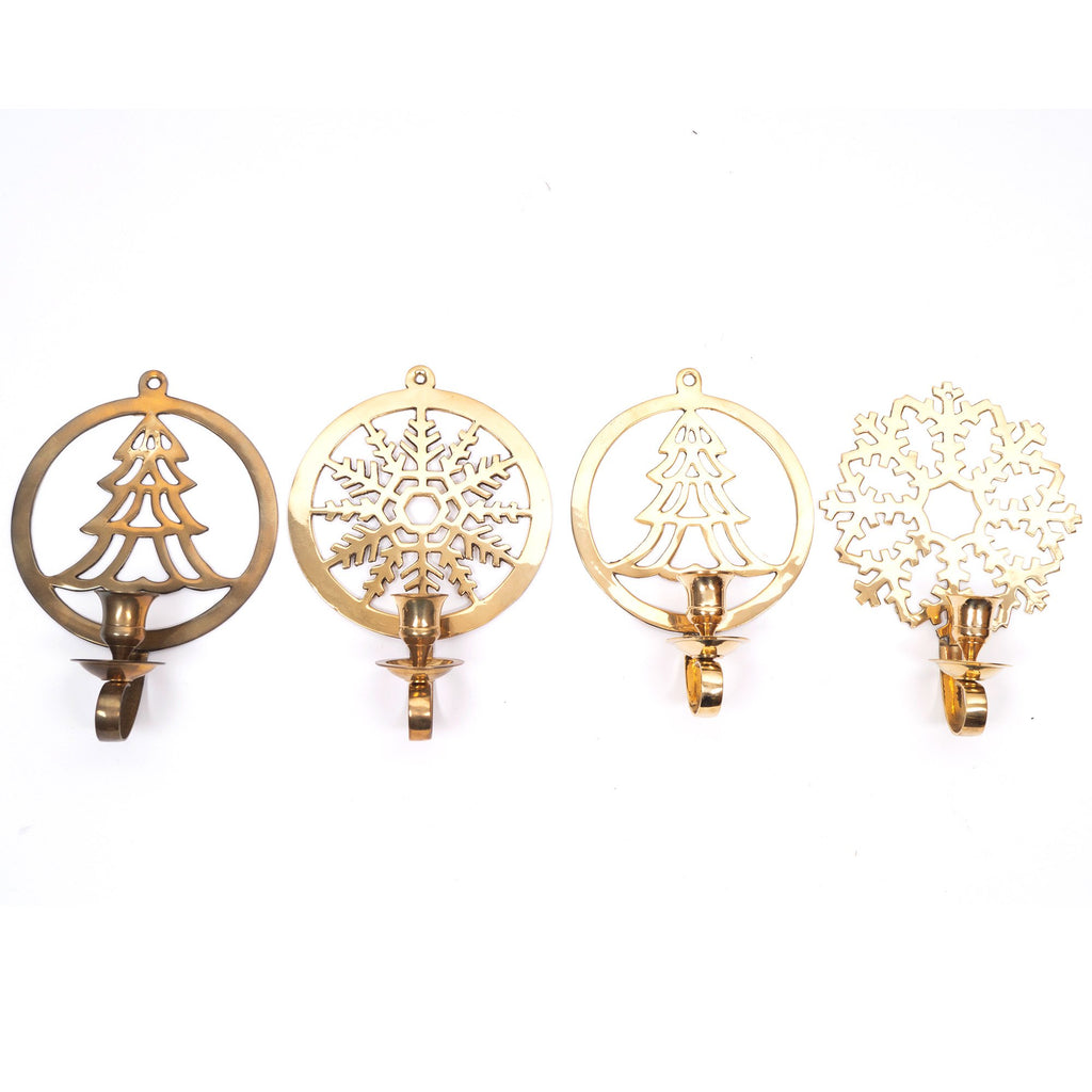 BR 3127 - Brass Christmas Wall Candle Holder Set