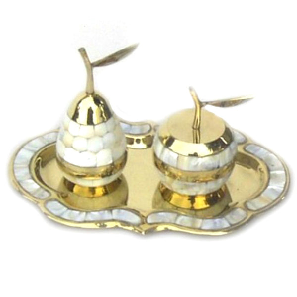 BR 10921 - Brass Apple and Pear on Tray, MOP