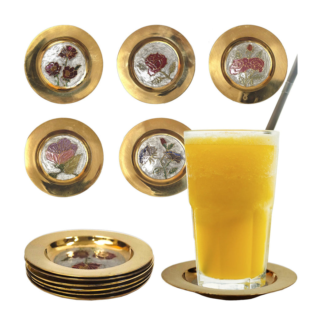 BR 1411 - Solid Brass Tray Set of 6, ENAM.