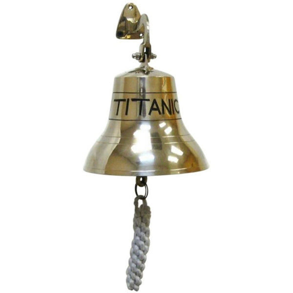 Gold Finish Brass TITANIC Ship Bell with Rope, 6"