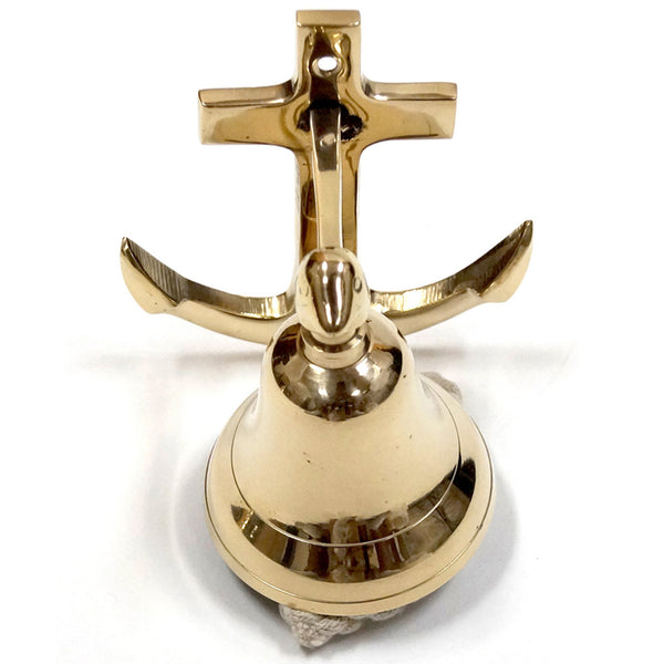 BR 1879 - Gold Finish Brass Wall Anchor Ship Bell with Rope