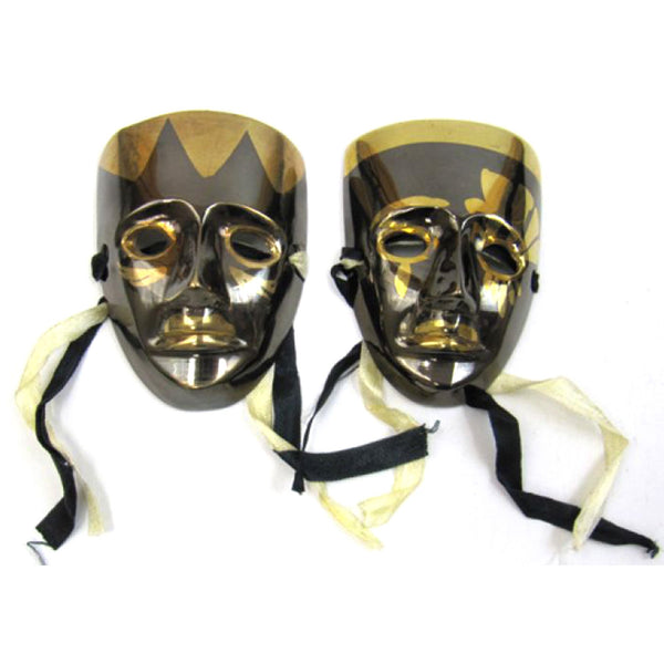 BR 2007B - Brass Enamel Masks, Black and Gold, Pair