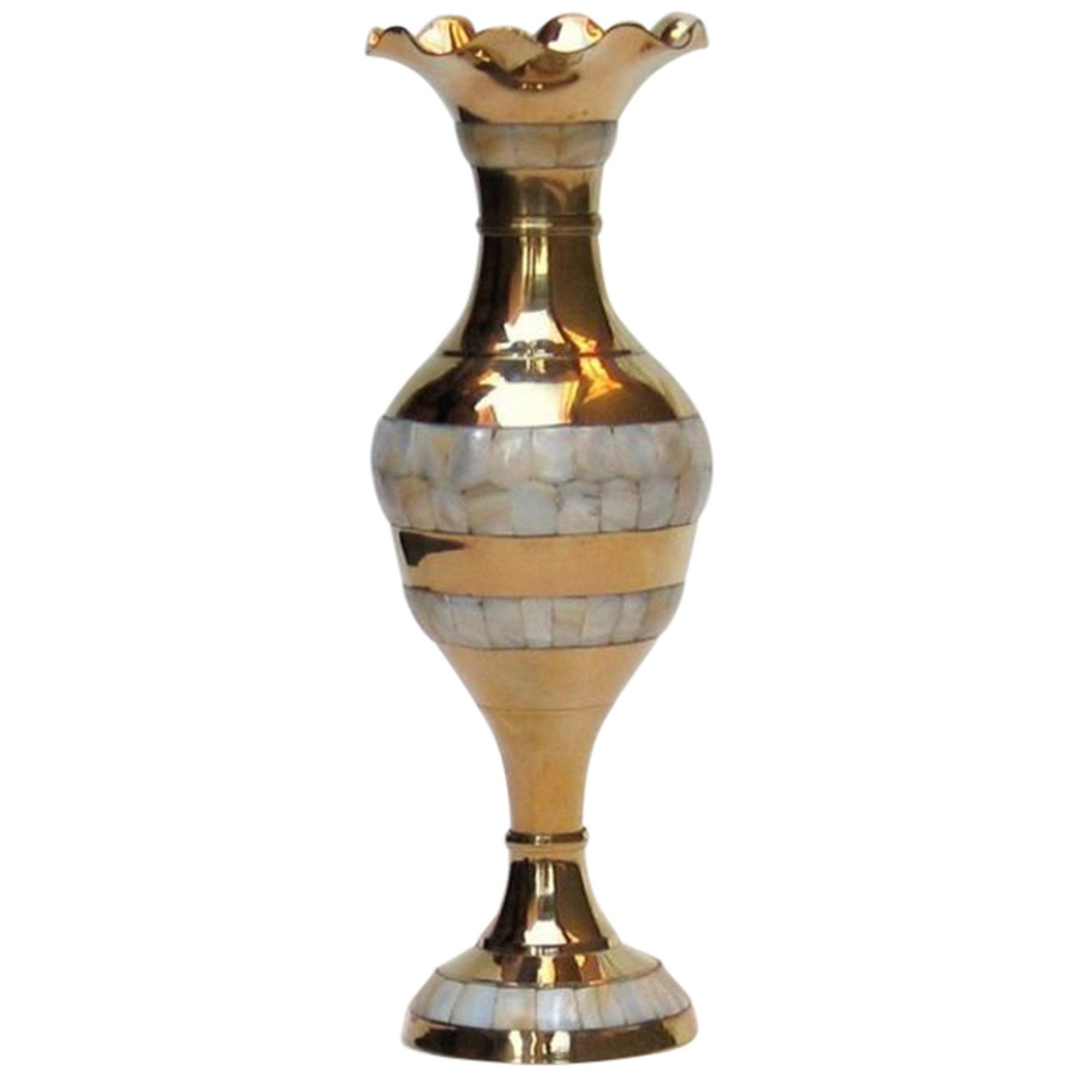 BR 21225 - Mother of Pearl, Brass Flower Vase 14"