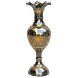 Brass Flower Vase, 14" Black Enamel