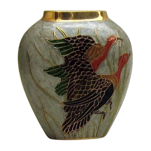 Brass Vase, Birds Enameled