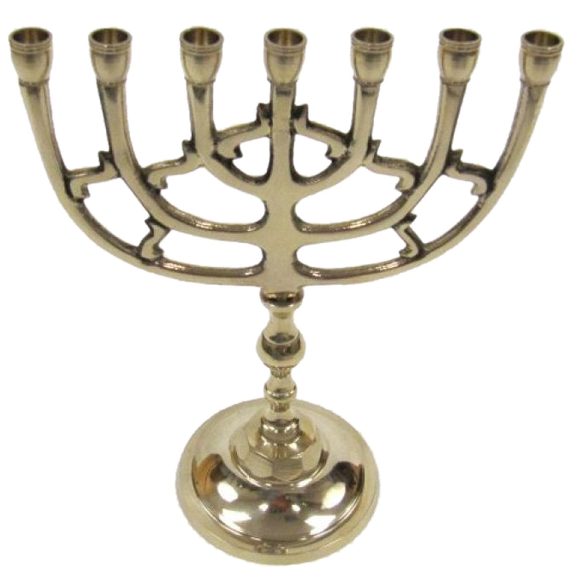 BR 22222S - 7-Branch Brass Temple Menorah Classical (Small)