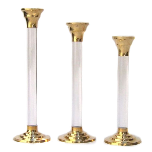 Candle Holder Brass, Clear Set/3